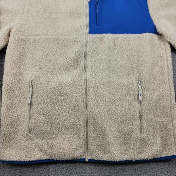 Aeropostale Jacket Mens XL Tan Blue Pockets Full Zip Preppy Sherpa Colorblock - Picture 5 of 11